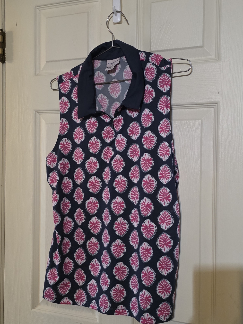 Tommy Bahama Navy and Pink Sleeveless Printed Polo Tank